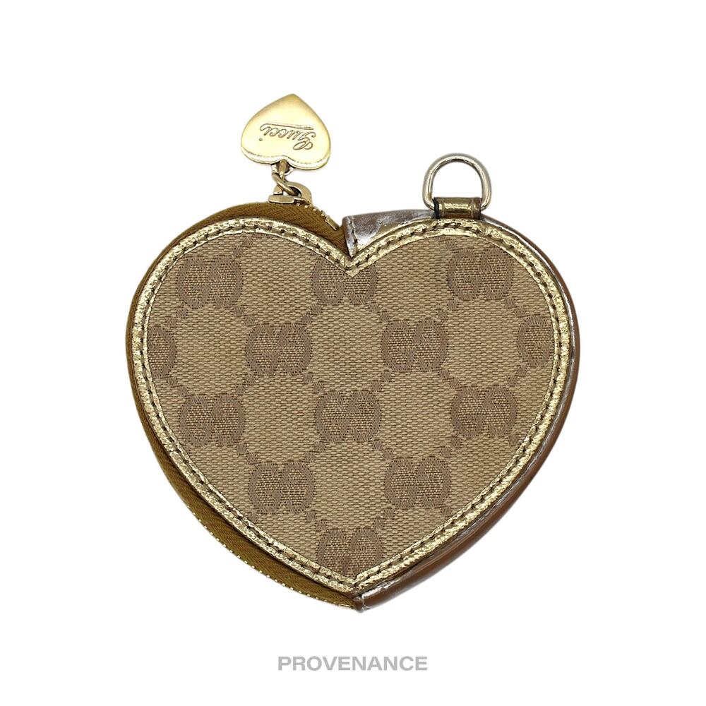 🔴 Gucci GG Canvas Coin Wallet - Bronze Heart Metallic